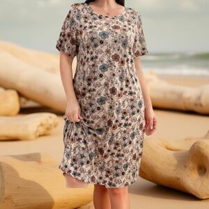 Shein Floral Print Midi Pajama Night Dress 2X Multicolor Women's Plus Stretch